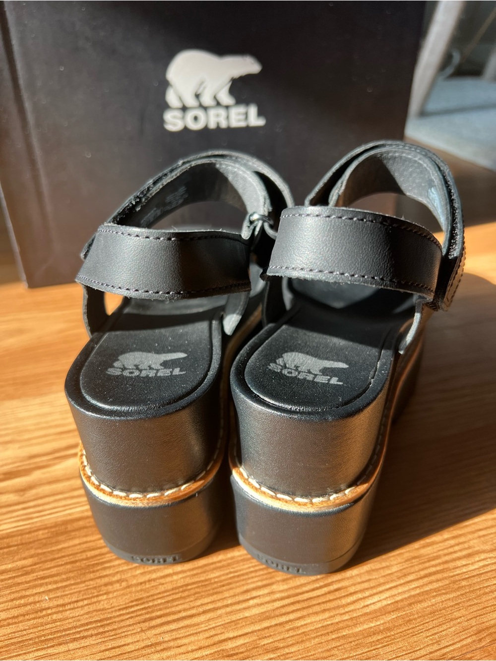 Sorel Joanie Black Platform Sandals with Ankle Strap - Picture 3 of 5